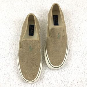 Ralph Lauren Beige Linen Slip On Sneakers w/ Logo